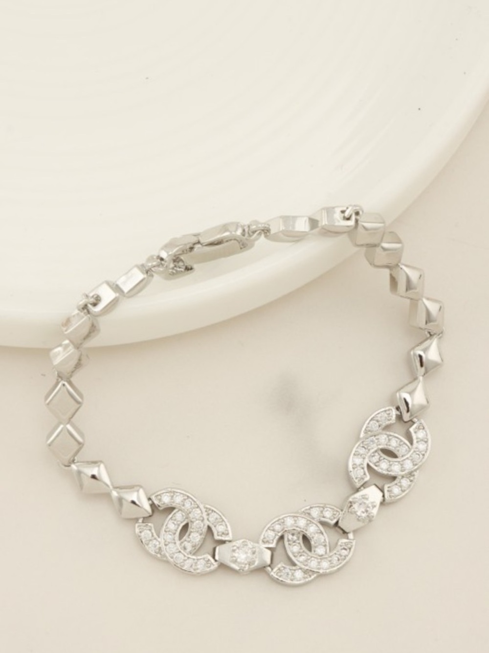 ShopEvelynne Gold and Silver Interlocking Crystal Link Bracelet Set - Picture 4 of 5